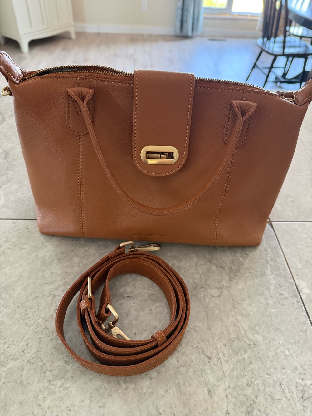 Classic Brown Leather Crossbody Satchel - Gold Hardware